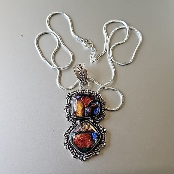 Rainbow Solar Quartz Stone Necklace 20" 925 Silver - Picture 2 of 7